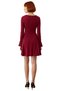 Women's Burgundy Skater Short Dress Long Sleeve Square Neckline with Stone Accessories for Stylish Evening Outfits - 4