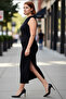Women's Double-Breasted Collar Side Gathered Sleeveless Maxi Length Knitted Fabric Comfortable Shift Fit Plus Size Dress
