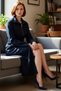 Women's Gabardine Woven Zippered Midi Shirt Dress Standard Long Sleeve Unlined Comfortable Stylish Quality - 2