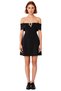 Women's Stylish Carmen Collar Skater Dress Stone Accessory Detail Elegant Low Sleeve Mini Length Woven Fabric - 3