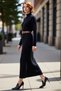 Women's Stylish Straight Shift Mold Low Sleeve Mock Neck Belted Maxi Slit Detailed Winter Knitwear Dress