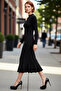 Women's Black Maxi Mock Neck Long Sleeve a Line Ruffled Hem Backless Knitted Dress Quality