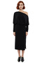 Women's Bodycon Fit Plain Asymmetrical Neckline Low Long Sleeve Slit Detail Stylish Midi Knitted Dress Winter - 3