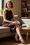 Women's Plus Size Brown A-Line Sleeveless Midi Woven Dress with Side Tie and Slit Detail - 2