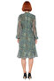 Women's Shawl Patterned Lined Flounced Chiffon Midi Dress Mock Neck Long Balloon Sleeves A-Line Quality - 4