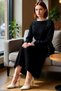 Women's Stylish Pearl Detailed Belted Maxi Length Knitwear Dress Winter Ribbed Textured Acrylic - 2