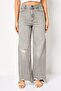 Women Loose Fit Distressed Non Stretchable Denim, Grey