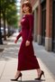 Women's Boat Neck Bodycon Long Sleeve Midi Dress Ruched Detail Knitted Fabric Stylish for All Seasons