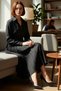 Women's Skater Fit Long Sleeve Belted Pleated Skirt Jacket Collar Crinkle Woven Midi Dress Good Quality - 2