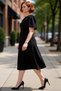 Women's Skater Molded Woven Midi Length Short Sleeve Stylish Dress Is Dazzling with Modern and Elegant Details