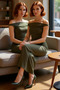 Women's Khaki Carmen Collar Bodycon Maxi Dress Stylish and Modern Design for Special Occasions Fashion Forward - 2