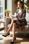 Women's Multi-Colored Abstract Patterned V-Neck Balloon Sleeve Mini Pleated Dress Casual Elegance Quality Stylish - 2