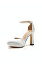 Silver Satin Ankle-Tied Platform Chunky Heel Stiletto Evening Dress Shoes 11.5cm - 5