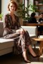 Women's Brown A-Line Maxi Chiffon Woven Dress V-Neck Long Sleeve Feminine Stylish Day Night - 2