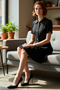 Women's Polo Neck a Line Short Sleeve Corded Fabric Skater Dress Modern Knitwear Textured Ideal for Casual Wear - 2