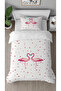 Heart Flamingo Love Affection Pink Patterned Printed Specially Designed Single Duvet Cover Set Without Sheets