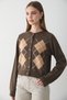 Women's Mink Argyle Patterned Buttoned Knit Sweater