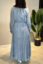 Ruffle Detailed Dress with Drawstring Collar and Skirt 5789 Baby Blue - 3