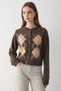 Women's Mink Argyle Patterned Buttoned Knit Sweater - 2