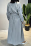 Paper Touch Dress with Folded Sleeves, Drawstring Detail, Elastic Waist 5747 Gray - 3