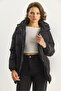 Women's Black Regular Fit Hooded Zippered Lined Pocket Puffer Coat 1400 60283685 - 2