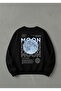 Unisex Oversized Crew Neck Black Sweatshirt Blue Moon Printed - 3