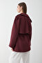 Women's Burgundy Double-Breasted Collar Lined Belt Detailed Trench Coat - 6
