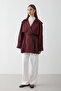 Women's Burgundy Double-Breasted Collar Lined Belt Detailed Trench Coat - 2