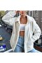 Mock Neck Women's Plush Jacket with Zipperless Pockets - 5