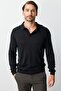 Black Standard Fit Slim Fit Polo Neck Plain Long Sleeve Knitwear