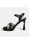 Women's Black Adjustable Buckle Stone Heeled Evening Dress Sandals - 3