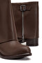 Women's Bitter Brown Leather Side Zipper Buckle Detailed Boots - 4