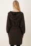 Women's Brown Belted Coat with Pockets Hooded Oversized Cashmere Coat Arm-26K001025 - 4