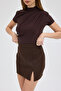 Women's Brown Slit Cashmere Skirt - 7