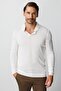 Ecru Standard Fit Slim Fit Polo Collar Plain Long Sleeve Knitwear