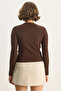 Women's Brown Crew Neck Asymmetrical Cut Ribbed Blouse with Accessory Detail 2279 60283703 - 6