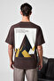 Moti Men's Chest and Back Printed 100% Organic Cotton Oversized Fit Crew Neck Brown T-Shirt - 6