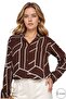 Women's Brown Geometric Striped Viscose Long Sleeve Plus Size Shirt - 6