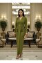 Imported Crepe Fabric Special Design Maxi Dress with Buckle and Shawl Detailing