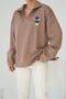 Teddy Bear Embroidery Detail Half Zipper Sweatshirt - 3