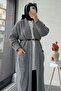 Baklava Pattern Long Knitwear Women's Cardigan – Gray - 4