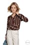 Women's Brown Geometric Striped Viscose Long Sleeve Plus Size Shirt - 2
