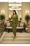 Imported Crepe Fabric Special Design Maxi Dress with Buckle and Shawl Detailing - 7