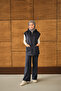 Women's Double Pocket Hooded Vest Set Set Navy Blue - 2