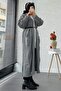 Baklava Pattern Long Knitwear Women's Cardigan – Gray - 2