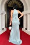Glitter Fabric Halter Neck Evening Dress - Mint Green - 5