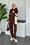 Lapis Striped Hooded Sports Suit Brown - 3