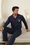 Flk 7000 Full-Length Buttoned Winter Two-Thread Thick Fabric Men's Home Pajama Set - 4