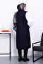 Navy Blue Buttoned Long Boucle Vest - 4