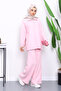 Pink Collar Zippered Tunic with Trousers Corded Fabric Sets - 2